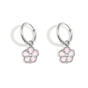 Bloem oorbellen roze/zilver