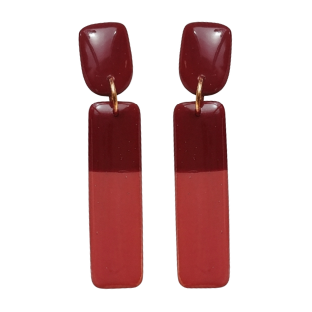 Langwerpige oorbel bordeaux-roze