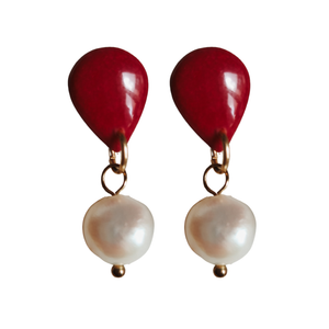 Druppelsteker met parel rood