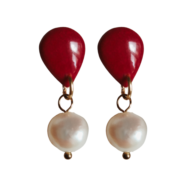 Druppelsteker met parel rood