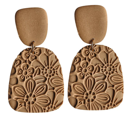 Clip oorbellen bloemen latte