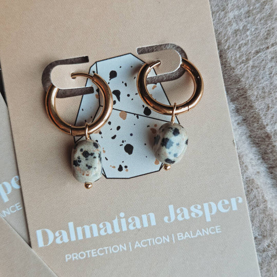 Oorbellen edelsteen dalmatiër jaspis handgemaakt sieraad van Joy & Clay