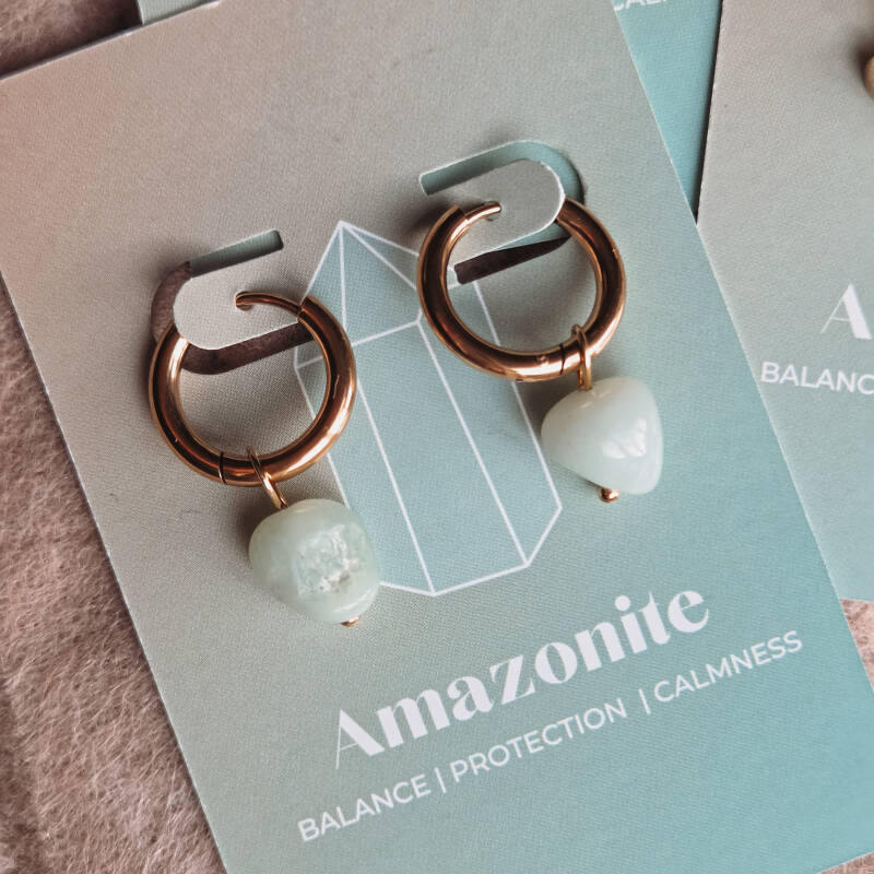 Oorbellen edelsteen amazoniet handgemaakt sieraad van Joy & Clay
