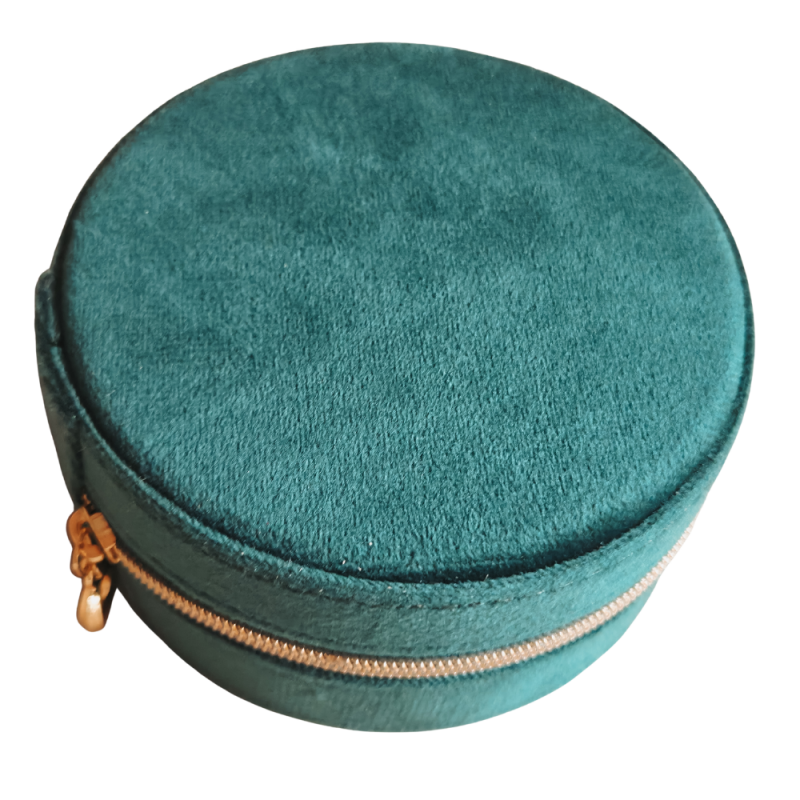 Sieradendoosje rond petrol sieraden bewaren van Joy & Clay
