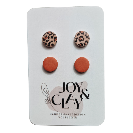 Studpack panter/terracotta handgemaakte oorbellen van Joy & Clay