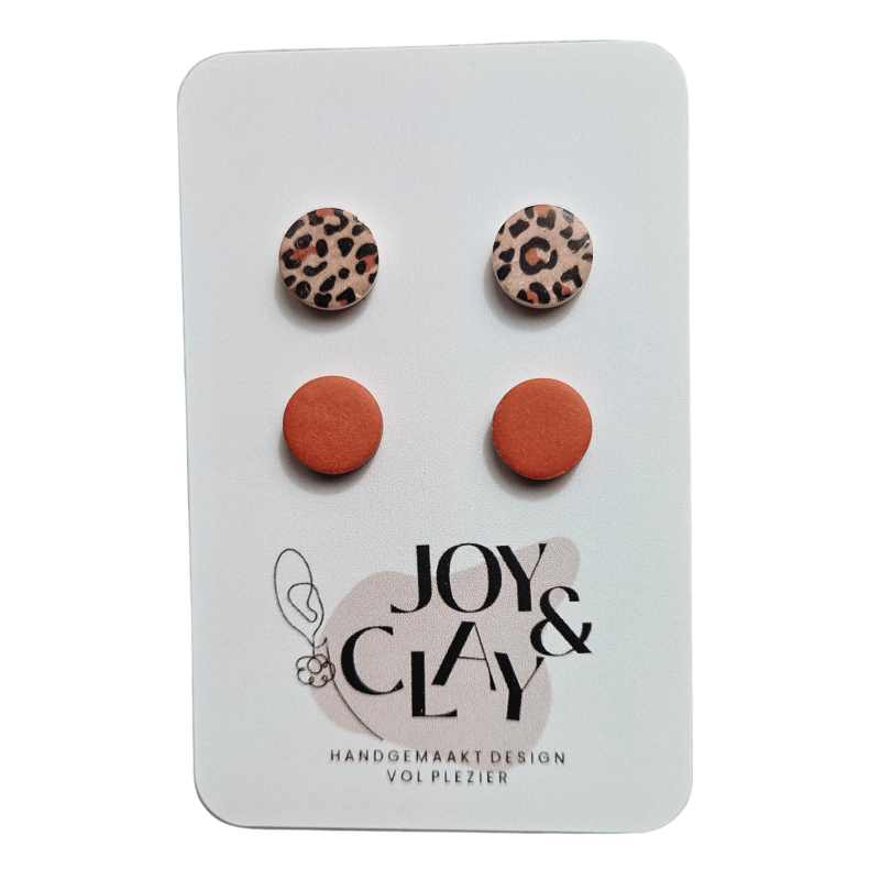Studpack panter/terracotta handgemaakte oorbellen van Joy & Clay