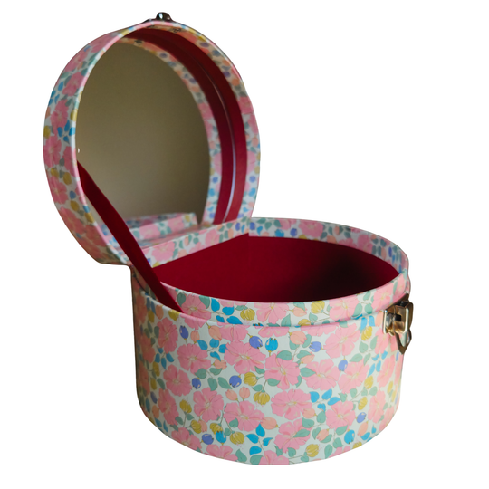 Sieradendoos met spiegel, pastel bloemenprint
