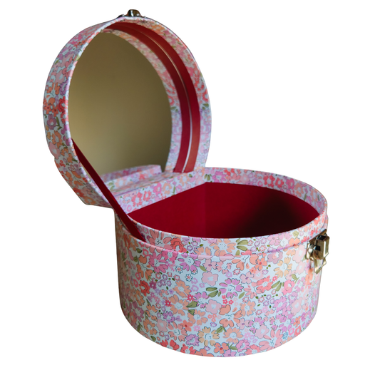 Sieradendoos met spiegel, lila bloemenprint