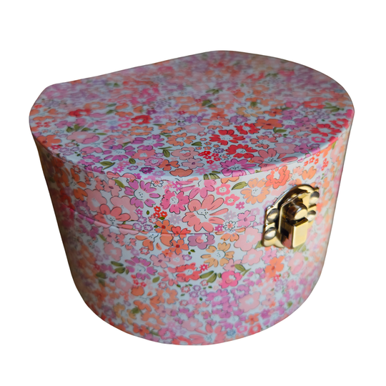 Sieradendoos met spiegel, lila bloemenprint