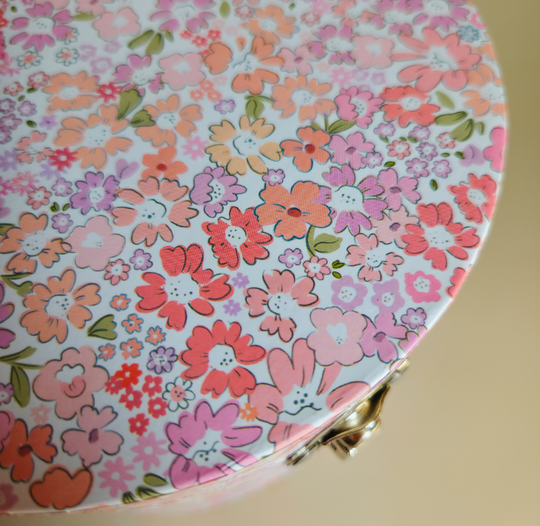 Sieradendoos met spiegel, lila bloemenprint