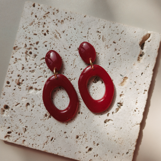 Ovale donut oorbel rood