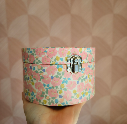 Sieradendoos met spiegel, pastel bloemenprint