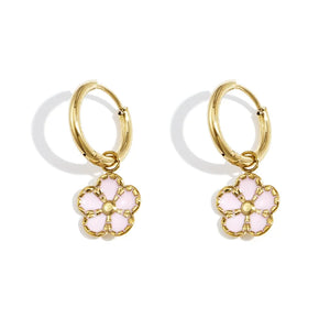Bloem oorbellen roze/goud
