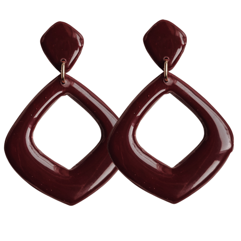 Geometrische druppel bordeaux handgemaakte oorbellen van Joy & Clay